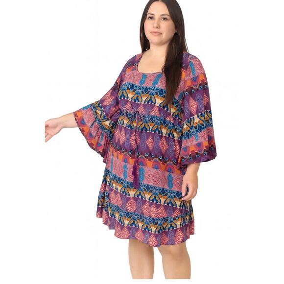 KLOZLYNE Multi Color Red Black Blue Orange BoHo Gypsy Style Dress Size M - Picture 1 of 11